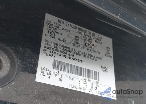 2004 Ford Expedition Eddie Bauer from USA, damaged, VIN 1FMFU18L54LA86229